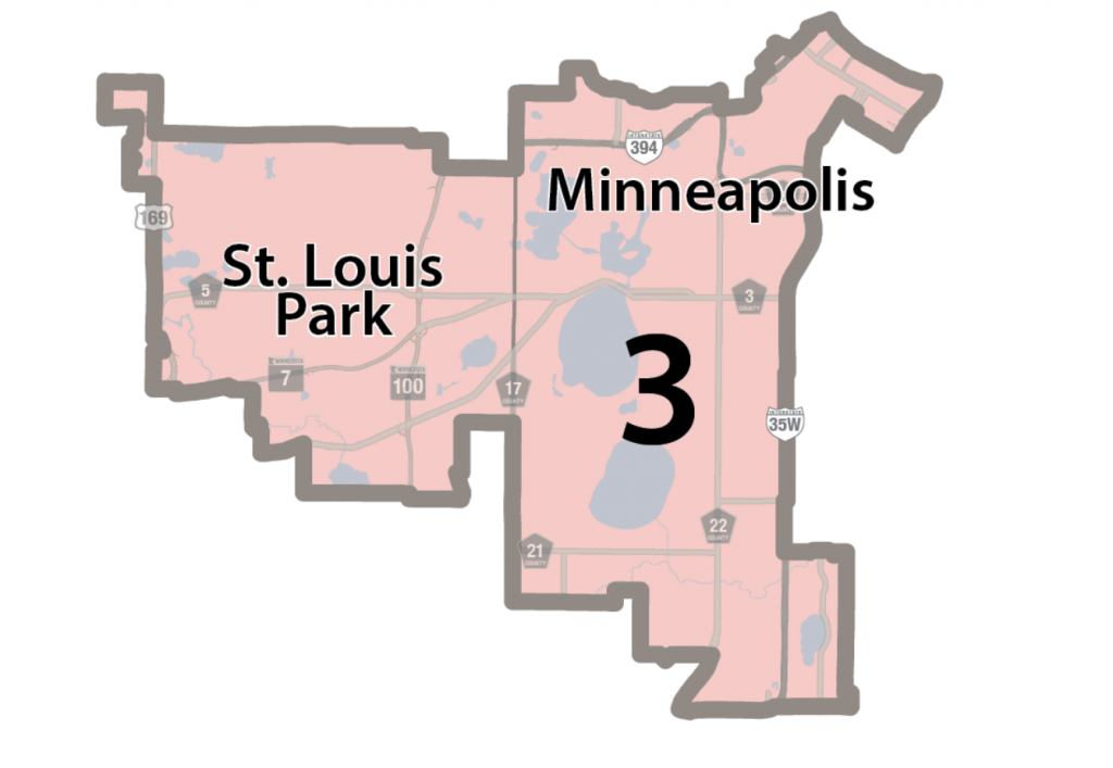 Map of Hennepin County Commissioner District 3, covering St. Louis Park and parts of Southwest and Downtown Minneapolis